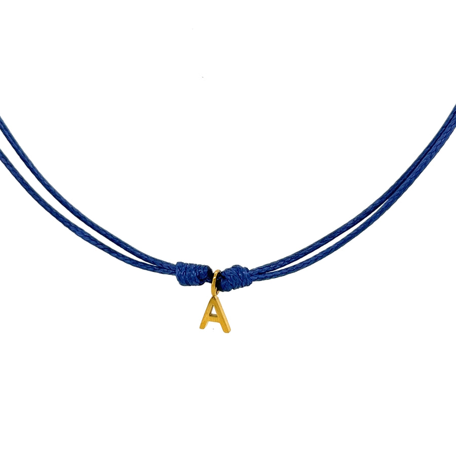 Blue Initial Cord Necklace