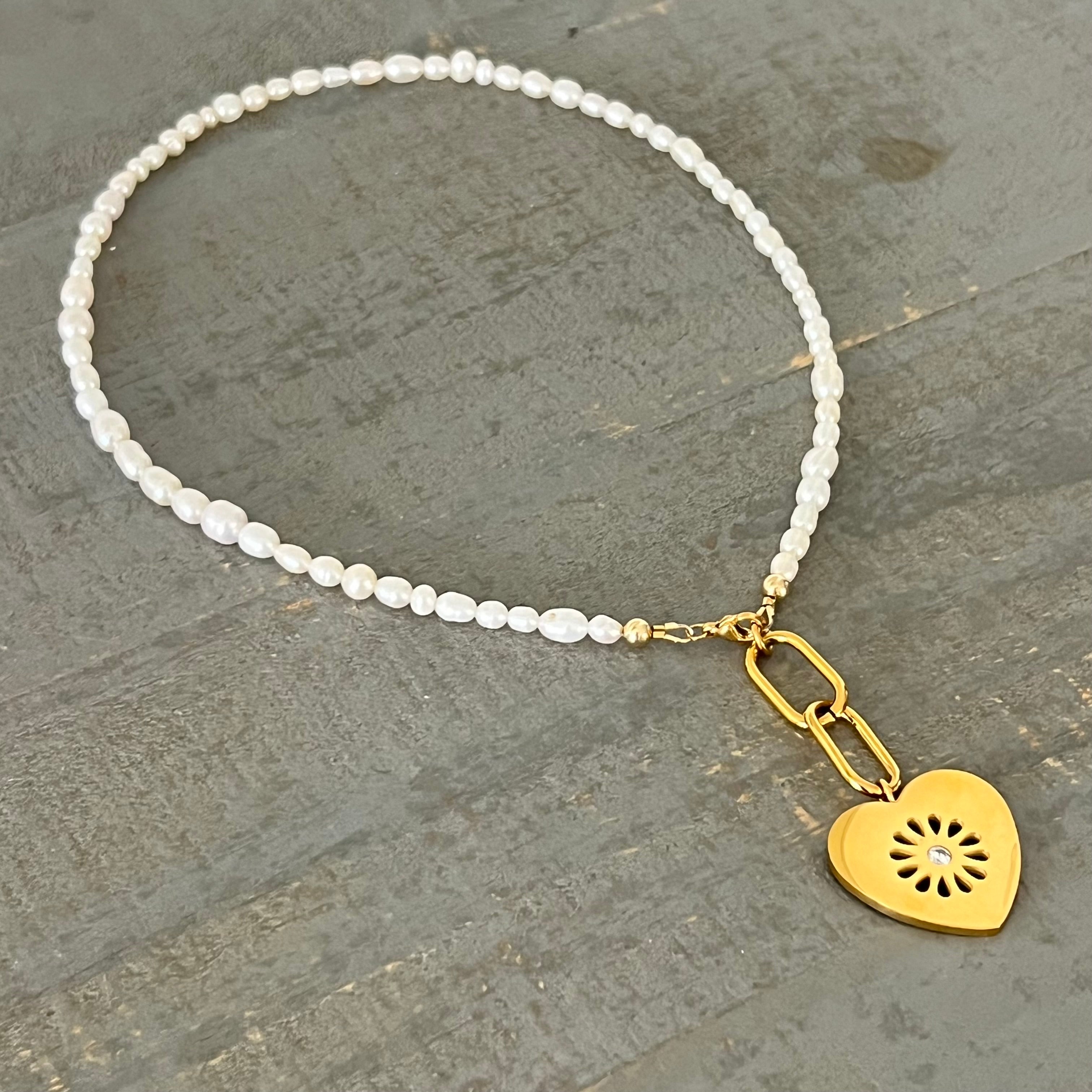 Links + True love Pearl Necklace