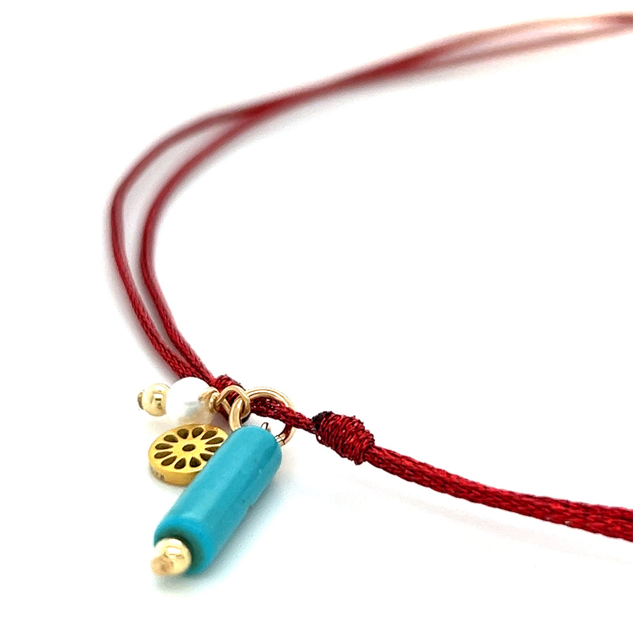 Adjustable Metallic Red Cord Necklace ha