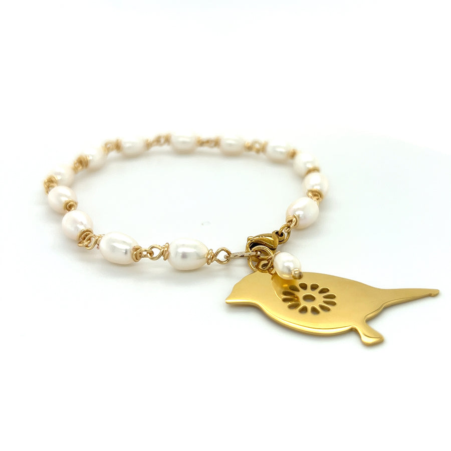 Pearls + Bird Bracelet